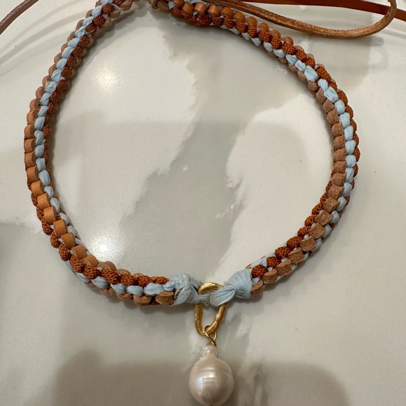 NWT Forte_Forte Scoobydoo Choker handmade blue leather authentic river pearl! - Picture 4 of 9